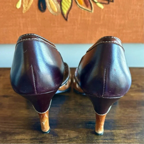 Bobbi Blu| Open Toe Leather Two-Tone Retro Mary Jane Style Heels Size 9 - Picture 5 of 8